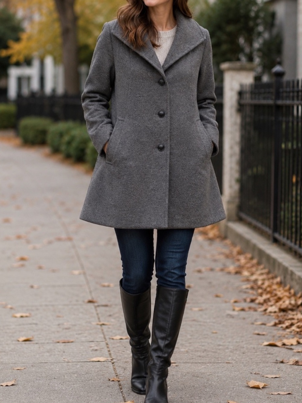 Women’s Gray Wool-Blend Pea Coat